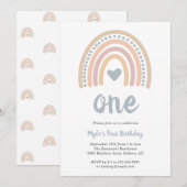 Boho Rainbow Blue Heart Cute Boy eerste verjaardag Kaart (Voorkant / Achterkant)