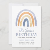 Boho Rainbow Blue Kind Birthday Party Invitation Kaart (Voorkant)