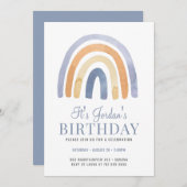 Boho Rainbow Blue Kind Birthday Party Invitation Kaart (Voorkant / Achterkant)