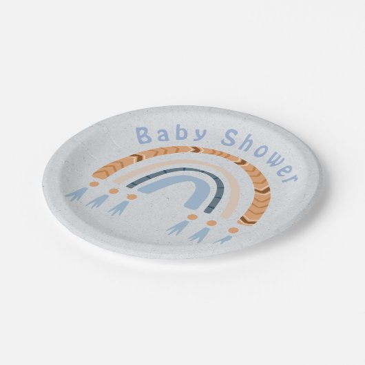 Boho Rainbow Blue Kraft Boy Baby shower Papieren Bordje (Gekanteld)
