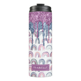 Boho Rainbow Blue Pink Glitter Drip Thermosbeker