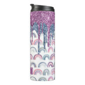 Boho Rainbow Blue Pink Glitter Drip Thermosbeker (Geroteerd rechts)