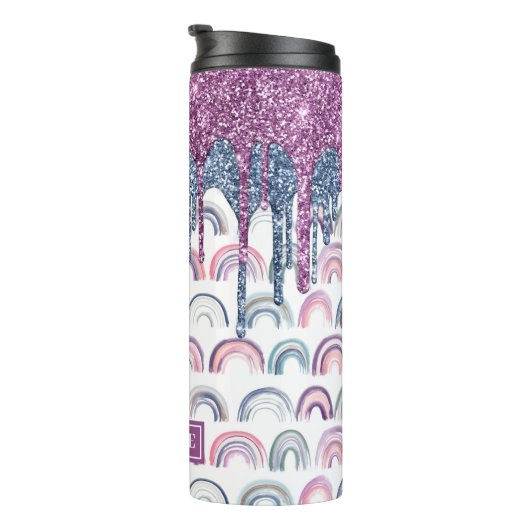 Boho Rainbow Blue Pink Glitter Drip Thermosbeker (Geroteerd rechts)