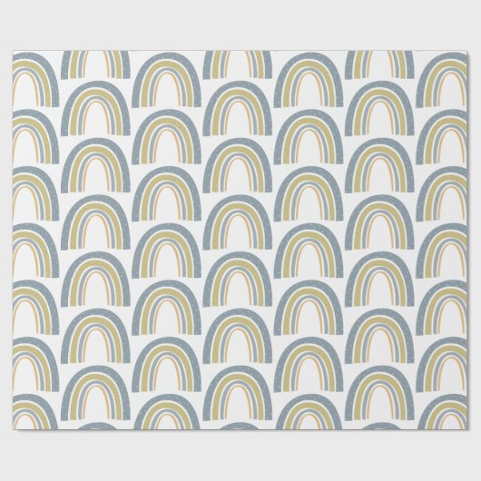 Boho Rainbow Blue White Baby shower Wrapping Paper Cadeaupapier (Vlak)