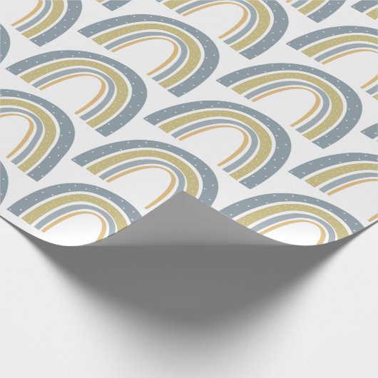Boho Rainbow Blue White Baby shower Wrapping Paper Cadeaupapier (Hoek)