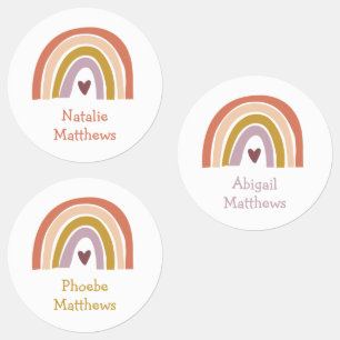 Boho Rainbow Blush Peach Mustard Name Waterdicht Labels