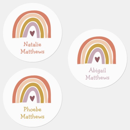 Boho Rainbow Blush Peach Mustard Name Waterdicht Labels (Groep)