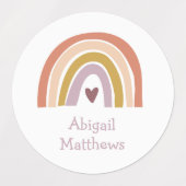 Boho Rainbow Blush Peach Mustard Name Waterdicht Labels (Design 2)