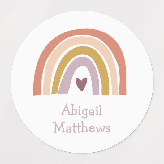 Boho Rainbow Blush Peach Mustard Name Waterdicht Labels (Design 2)