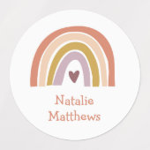 Boho Rainbow Blush Peach Mustard Name Waterdicht Labels (Design 1)