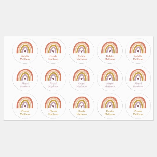 Boho Rainbow Blush Peach Mustard Name Waterdicht Labels (Vel)