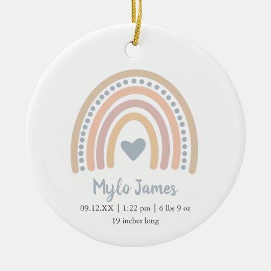 Boho Rainbow Boy Birth Stats Foto met Kerstmis Keramisch Ornament (Voorkant)