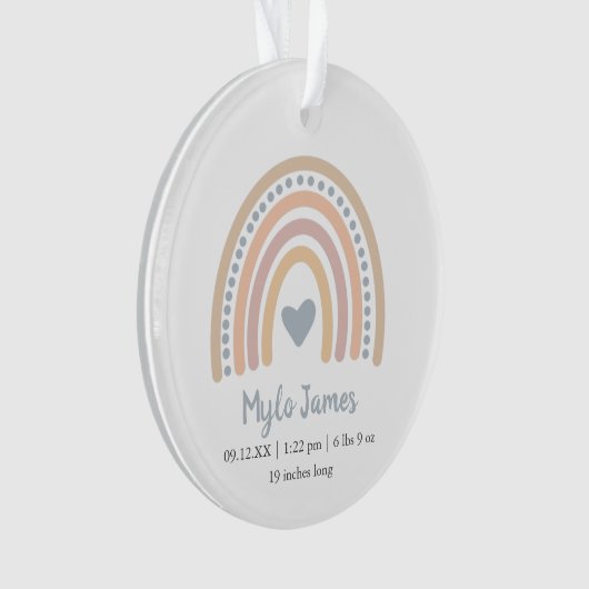 Boho Rainbow Boy Birth Stats Foto met Kerstmis Ornament (voorkant)