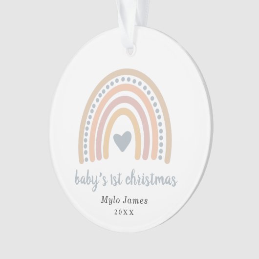 Boho Rainbow Boy Foto Baby Eerste Kerstmis Ornament (voorkant)