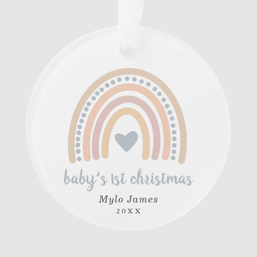 Boho Rainbow Boy Foto Baby Eerste Kerstmis Ornament (voorkant)