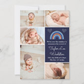 Boho Rainbow Boy Navy Blue Birth Announounement Aankondiging (Voorkant)