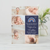 Boho Rainbow Boy Navy Blue Birth Announounement Aankondiging (Staand voorkant)