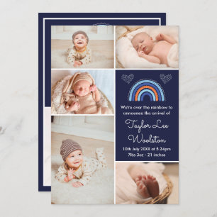 Boho Rainbow Boy Navy Blue Birth Announounement Aankondiging