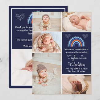 Boho Rainbow Boy Navy Blue Birth Announounement Aankondiging