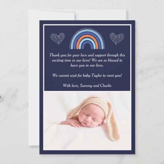 Boho Rainbow Boy Navy Blue Birth Announounement Aankondiging (Achterkant)