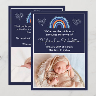 Boho Rainbow Boy Navy Blue Birth Announounement Aankondiging