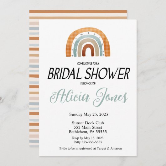 Boho Rainbow Bridal Shower-uitnodiging Kaart (Voorkant / Achterkant)