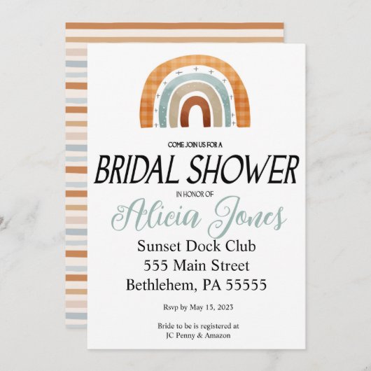 Boho Rainbow Bridal Shower-uitnodiging Kaart (Voorkant / Achterkant)