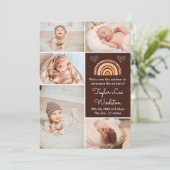 Boho Rainbow Brown Birth Announement Aankondiging (Staand voorkant)
