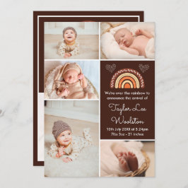 Boho Rainbow Brown Birth Announement Aankondiging