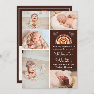 Boho Rainbow Brown Birth Announement Aankondiging