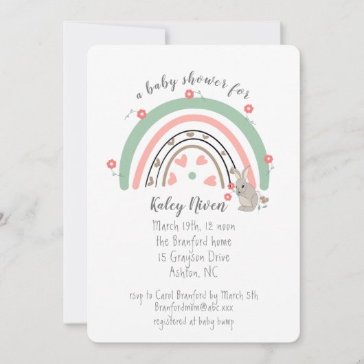 Boho Rainbow Bunny Baby shower Uitnodiging (Voorkant)