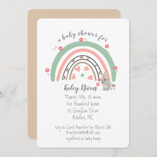 Boho Rainbow Bunny Baby shower Uitnodiging