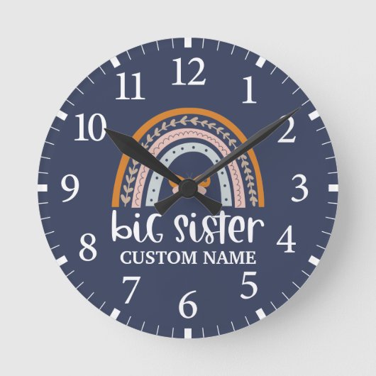 Boho Rainbow & Butterfly Personalized Big Sister Ronde Klok (Voorkant)
