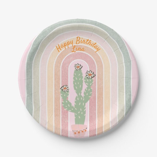 Boho Rainbow Cactus Fiesta Papieren Bordje (Voorkant)
