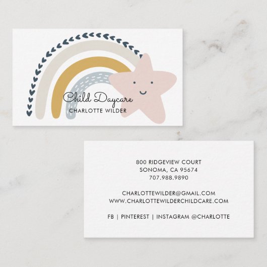 Boho Rainbow Child Daycare Babysit Visitekaartje (Voorkant / Achterkant)