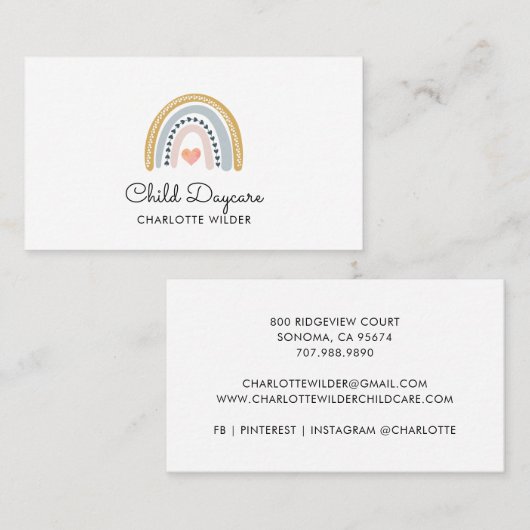 Boho Rainbow Child Daycare Visitekaartje (Voorkant / Achterkant)