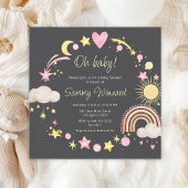 Boho Rainbow Clouds Roze Baby shower Kaart