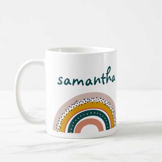 Boho Rainbow Custom Name Pastel Trendy Koffiemok (Links)