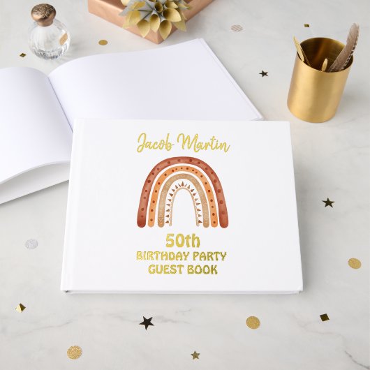 Boho Rainbow Custom Verjaardagsfeest Folie Guestbo Gastenboek (Voorkant open)