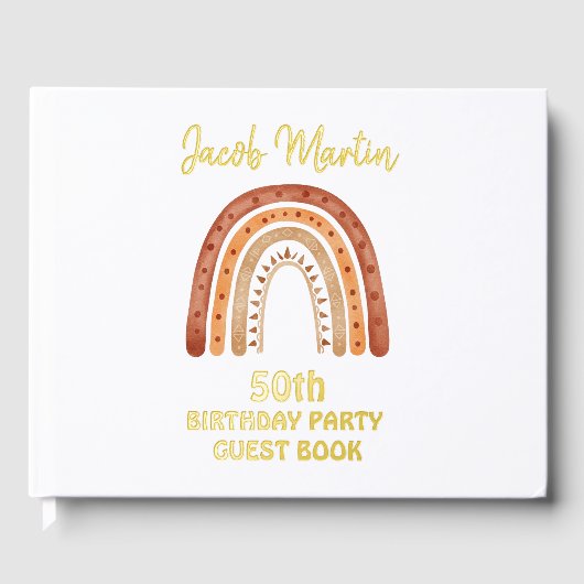 Boho Rainbow Custom Verjaardagsfeest Folie Guestbo Gastenboek (Voorkant)