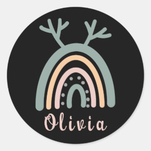 Boho Rainbow Cute met persoonlijke naam Ronde Sticker