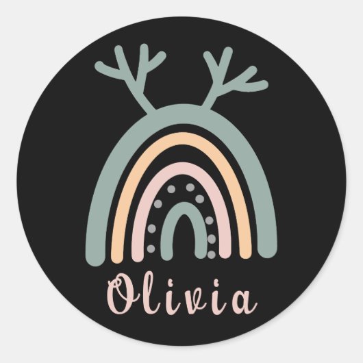 Boho Rainbow Cute met persoonlijke naam Ronde Sticker (Voorkant)