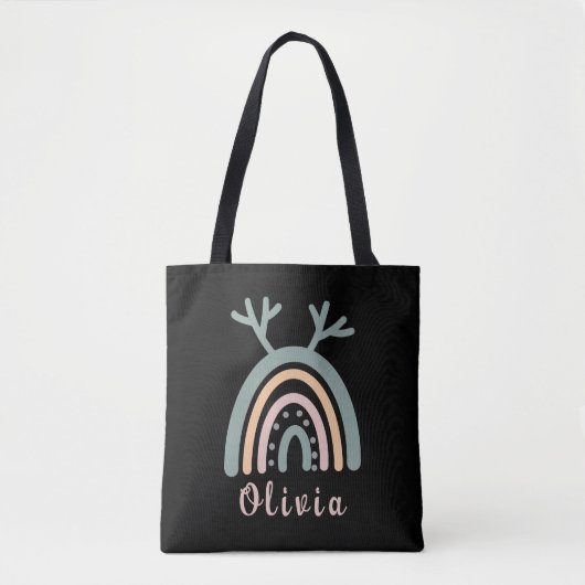 Boho Rainbow Cute met persoonlijke naam Tote Bag (Voorkant)