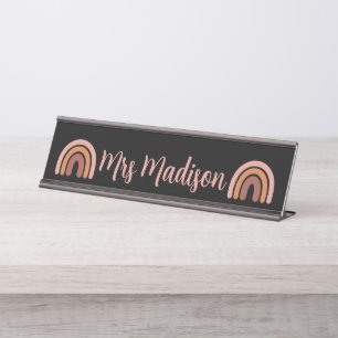 Boho Rainbow Cute Personalized Teacher Bureau Naambordje