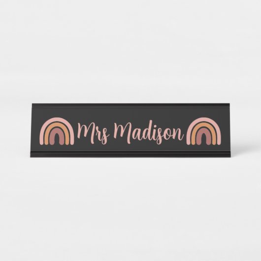 Boho Rainbow Cute Personalized Teacher Bureau Naambordje (Voorkant)