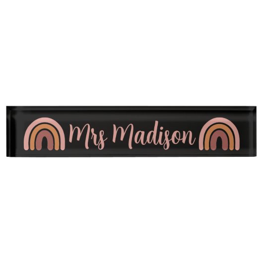 Boho Rainbow Cute Personalized Teacher Naambordje (Voorkant)