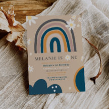 Boho Rainbow Daisy 1e Verjaardag Uitnodiging