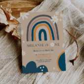 Boho Rainbow Daisy 1e Verjaardag Uitnodiging