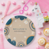 Boho Rainbow Daisy Beige Verjaardag Papieren Bordje (Feest)