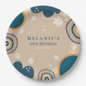 Boho Rainbow Daisy Beige Verjaardag Papieren Bordje (Voorkant)